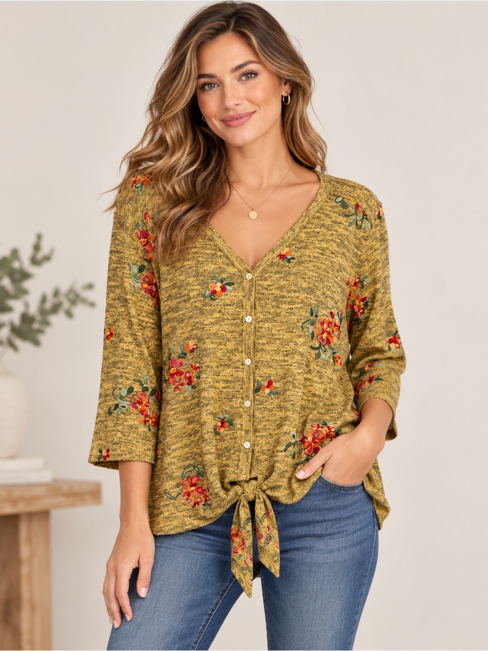 ANTHROPOLOGIE FIG & FLOWER EMBROIDERED BUTTON FRON TIE WAIST TOP SIZE 2X BOHO